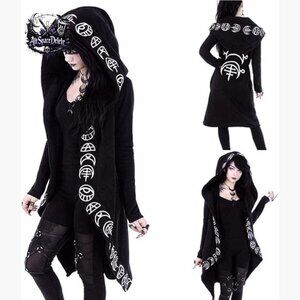 Oversized Moon Graphic Hoodie, Long Sleeve, Loose Fit, Lightweight Polyester
